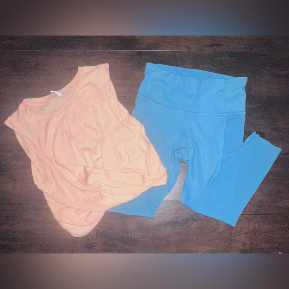 Peach Tank Top and Blue Leggings Set - Picture 1 of 9